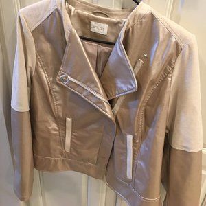 Cream/Tan Faux Suede and Pleather Moto Jacket